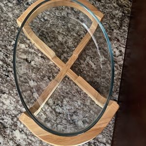 Dolphin beechwood glass casserole dish on stand. Great condition